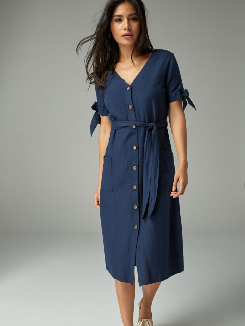 

next Women Navy Blue Solid Shirt Dress