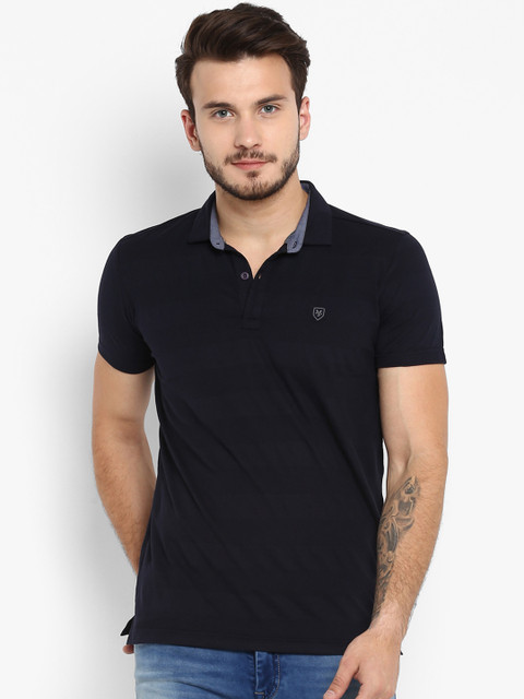 

Mufti Men Navy Blue Solid Polo Collar T-shirt