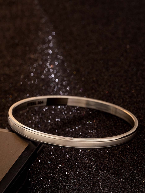 

Dare by Voylla Stainless Steel Rhodium-Plated Handcrafted Kada Bracelet, Silver