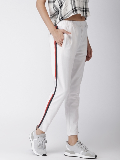 

Harvard Women White Casual Solid Track Cropped Pants