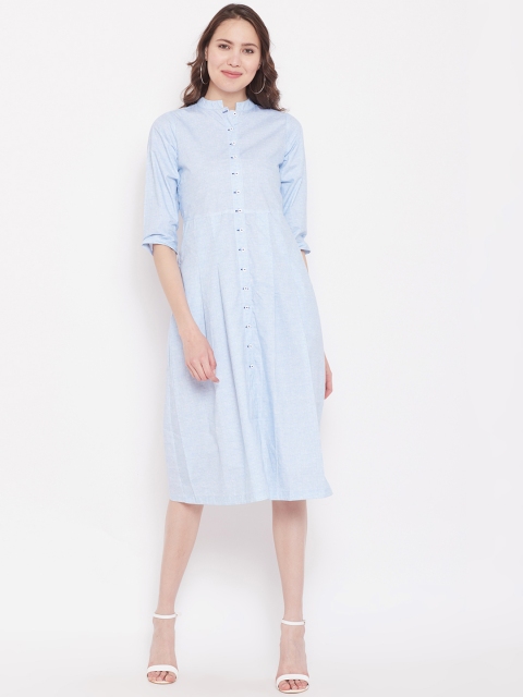 

Ayaany Women Blue Self Design A-Line Dress