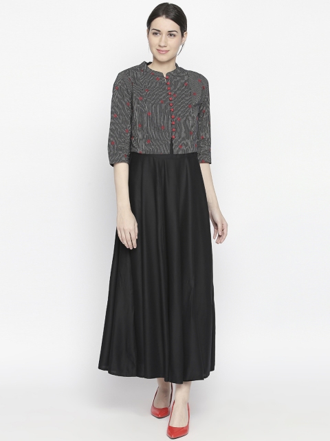 

RANGMANCH BY PANTALOONS Women Black Printed Anarkali Kurta