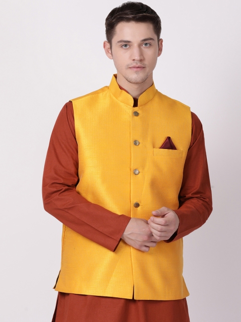 

TABARD Men Yellow Solid Woven Nehru Jacket