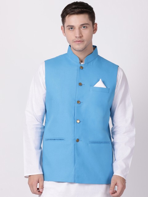 

TABARD Men Blue Solid Woven Nehru Jacket