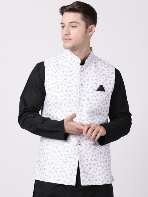 

TABARD Men White Printed Woven Nehru Jacket