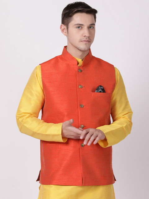 

TABARD Men Orange Woven Design Nehru Jacket