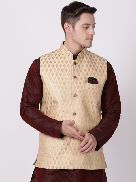 

TABARD Men Beige Woven Design Nehru Jacket