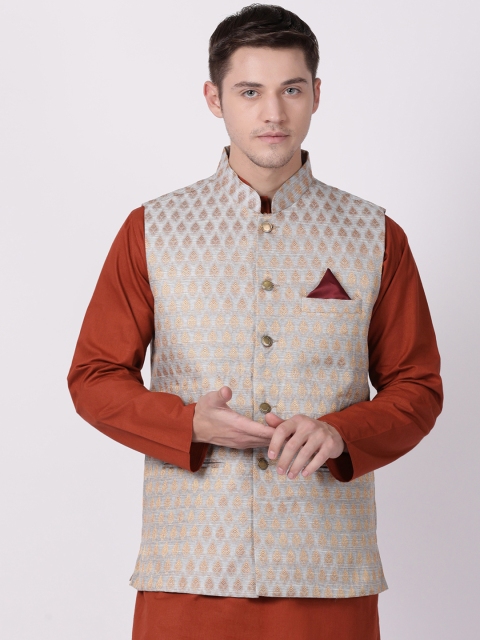 

TABARD Men Silver-Toned Woven Design Nehru Jacket
