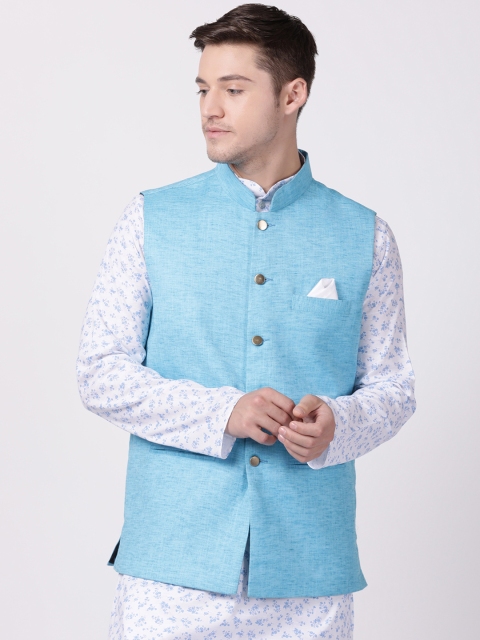 

TABARD Men Blue Solid Woven Nehru Jacket