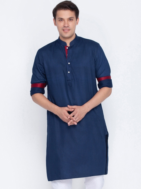 

VASTRAMAY Men Blue Printed Straight Kurta