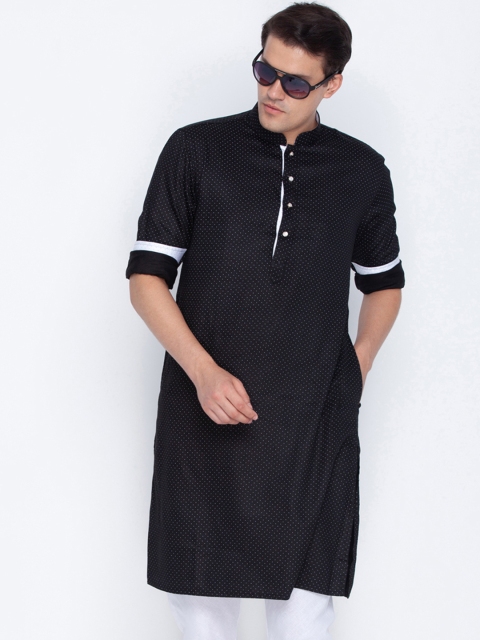 

VASTRAMAY Men Black Printed Straight Kurta