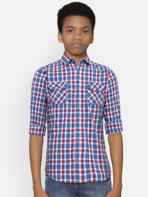 

Lee Cooper Boys Blue & Red Slim Fit Checked Casual Shirt