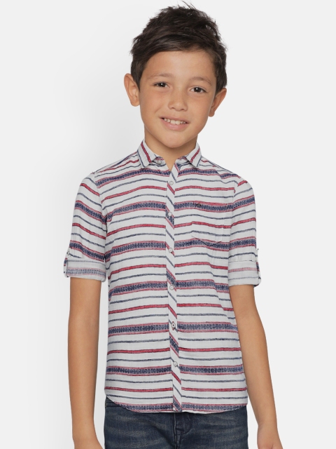 

Lee Cooper Boys Off-White & Blue Slim Fit Striped Casual Shirt