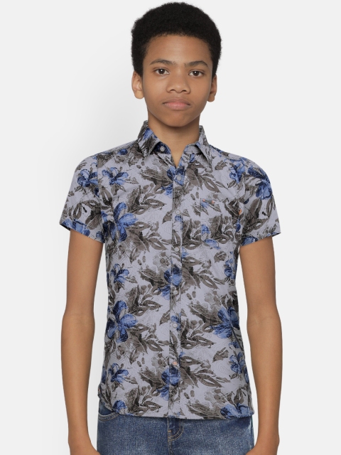 

Lee Cooper Boys Grey & Blue Slim Fit Printed Casual Shirt