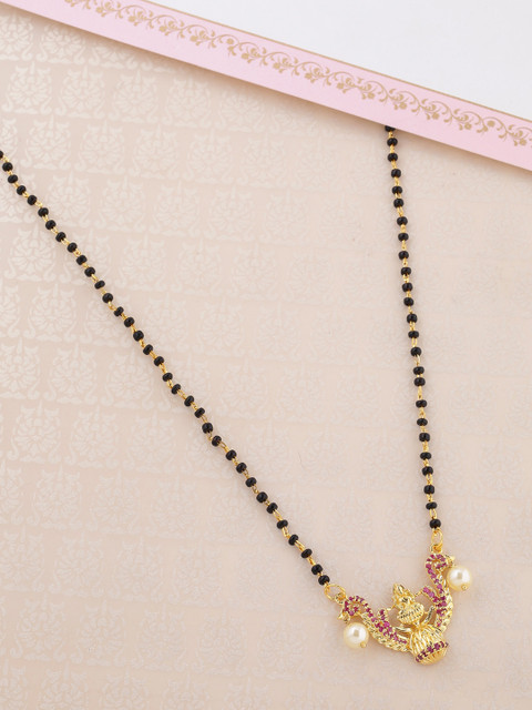 

Voylla Women Gold-Plated & Black Beaded Mangalsutra