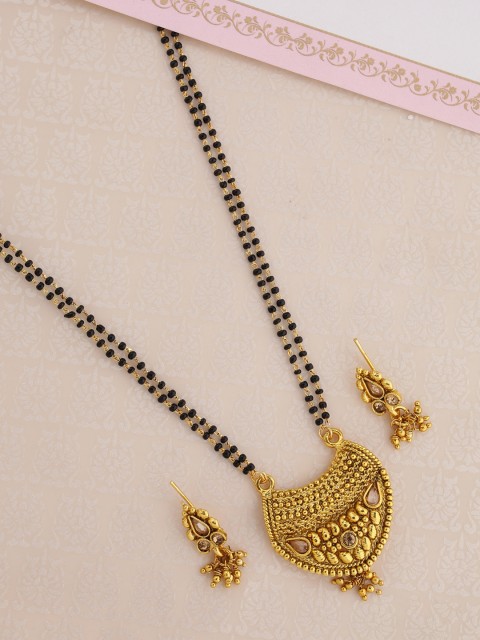 

Voylla Women Gold-Plated & Black Beaded Mangalsutra