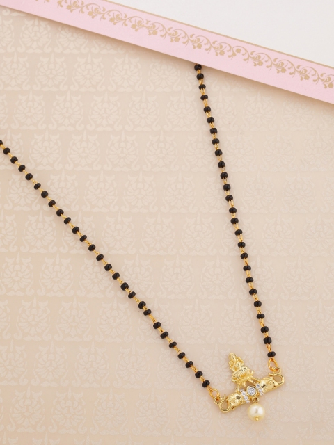 

Voylla Women Gold-Plated & Black Beaded Mangalsutra