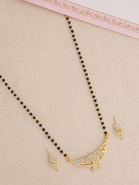 

Voylla Women Gold-Plated & Black Beaded Mangalsutra