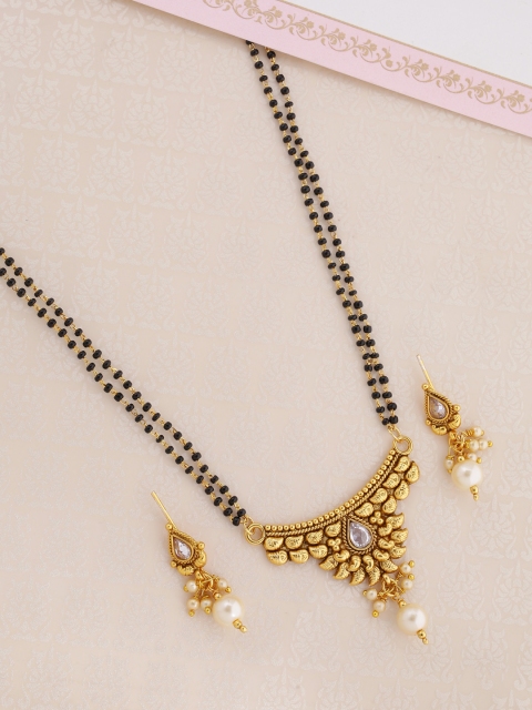 

Voylla Women Gold-Plated & Black Beaded Mangalsutra