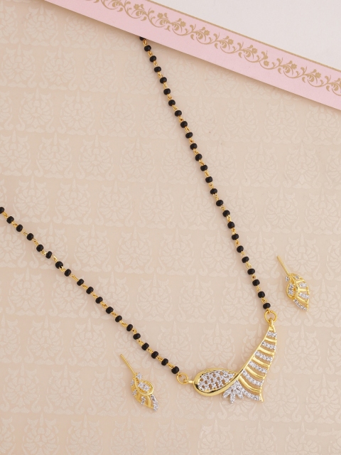 

Voylla Women Gold-Plated & Black Beaded Mangalsutra