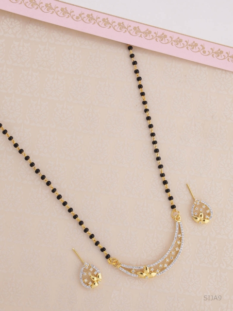 

Voylla Women Gold-Plated & Black Beaded Mangalsutra