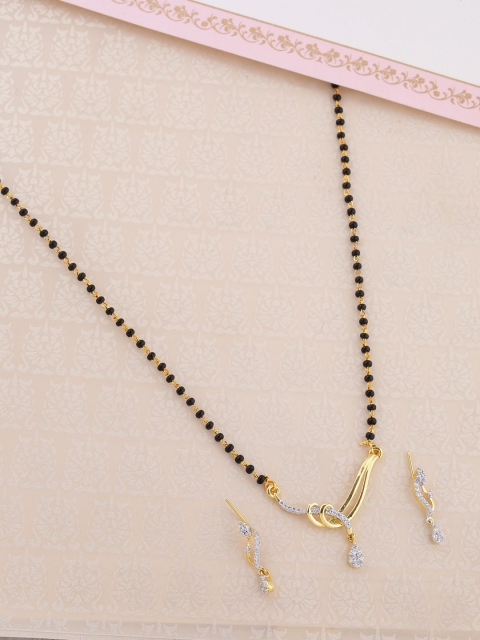 

Voylla Women Gold-Plated & Black Beaded Mangalsutra