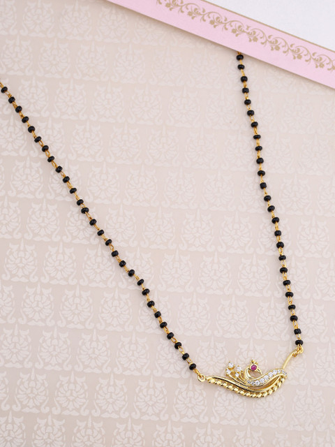 

Voylla Women Gold-Plated & Black Beaded Mangalsutra