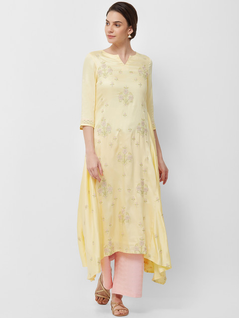 

Naari Women Yellow Printed A-Line Kurta