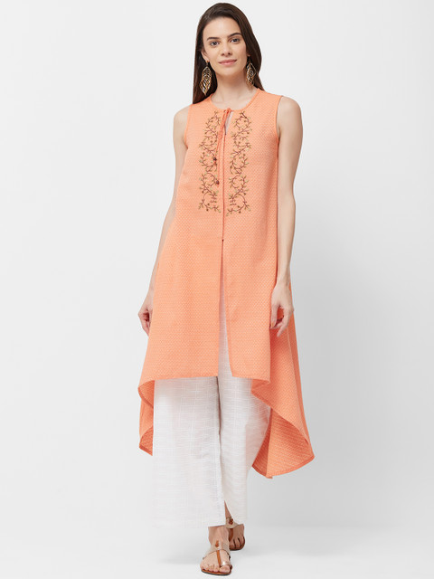 

Naari Women Orange Embroidered A-Line Kurta