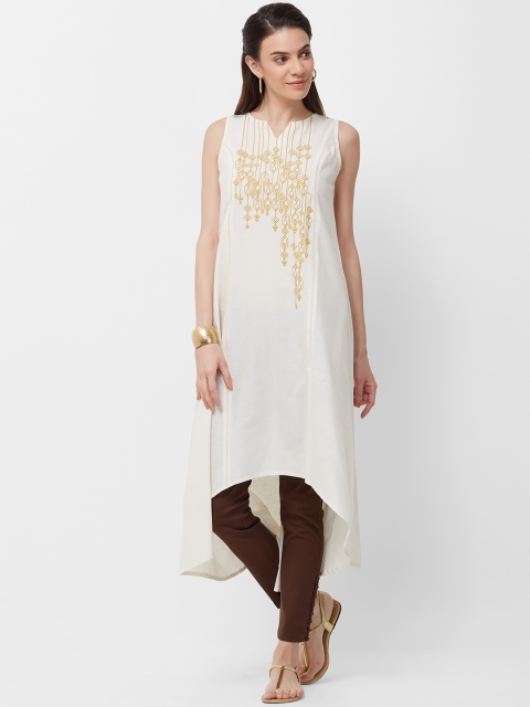 

Naari Women Beige Embroidered A-Line Kurta