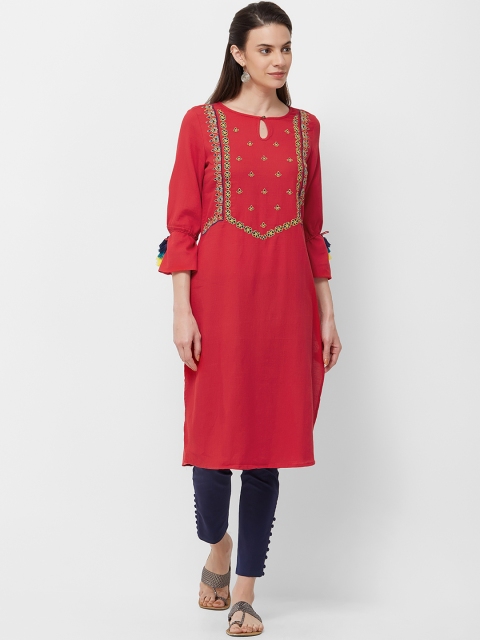 

Naari Women Red Embroidered A-Line Kurta