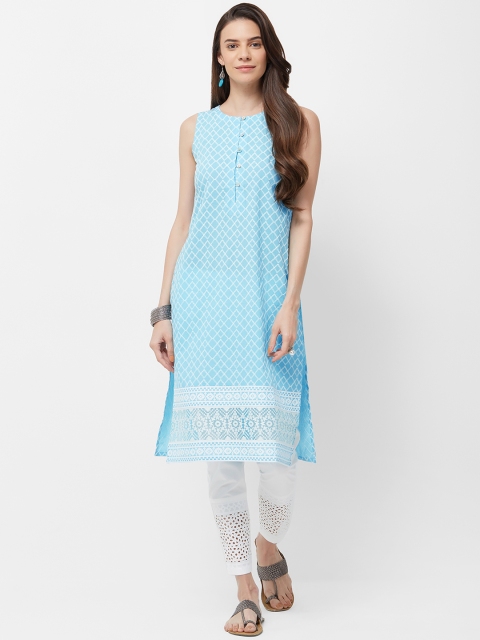 

Naari Women Blue Woven Design Straight Kurta