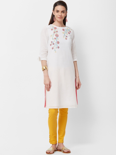 

Naari Women Off White Embroidered A-Line Kurta