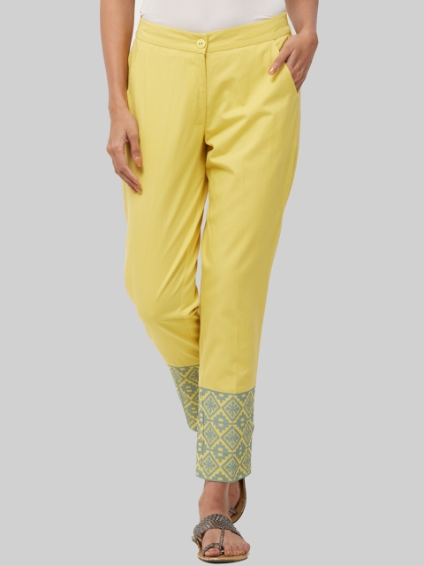 

Naari Women Yellow Slim Fit Printed Cigarette Trousers