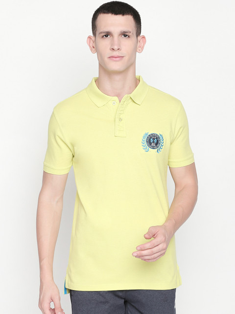 

FiTZ Men Yellow Solid Polo Collar T-shirt