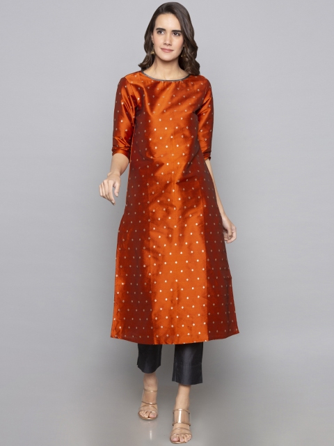 

Desi Weavess Women Rust Woven Design Straight Kurta