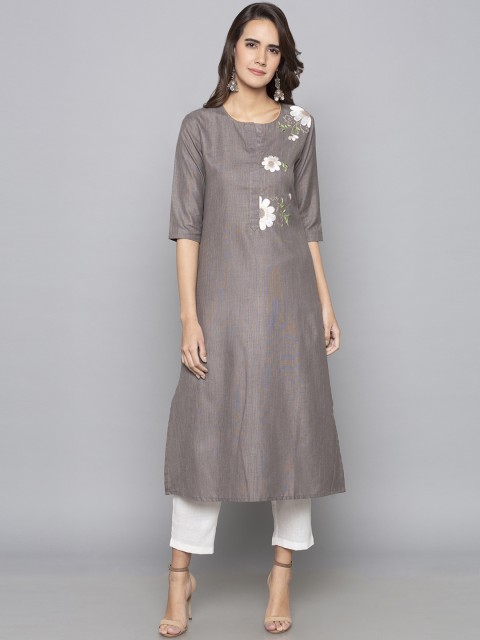 

Desi Weavess Women Grey Embroidered Straight Kurta