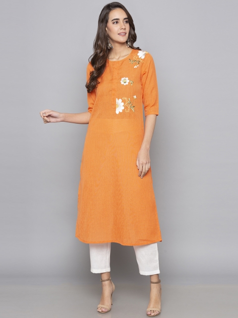 

Desi Weavess Women Orange Embroidered Straight Kurta