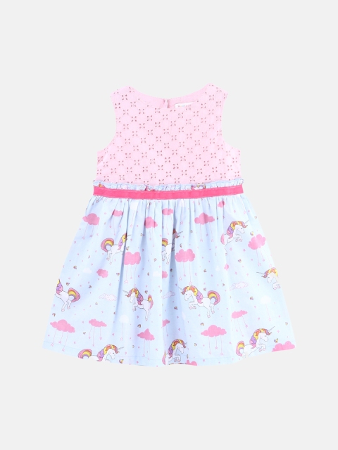 

Beebay Girls Pink & Blue Printed Fit and Flare Dress
