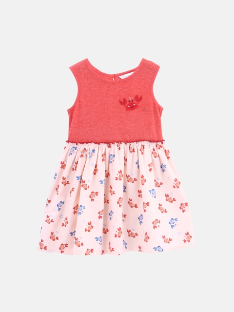 

Beebay Girls Peach-Coloured & Coral Orange Printed Fit and Flare Dress