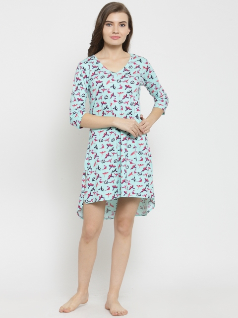 

Claura Women Multicoloured Printed Sleep Shirt Cot-118, Green