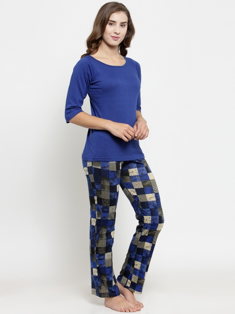 

Claura Women Blue Solid Night suit Cot-30
