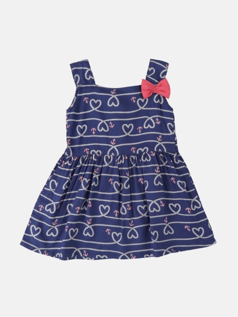

Kids On Board Girls Blue Printed Fit and Flare Dress