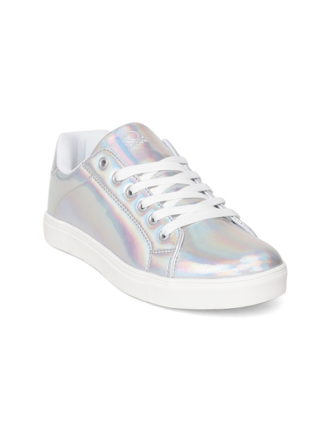 

United Colors of Benetton Women Silver-Toned Iridescent Effect Sneakers