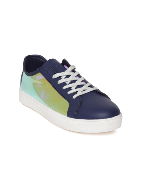 

United Colors of Benetton Women Blue Colourblocked Sneakers with Iridescent Effect