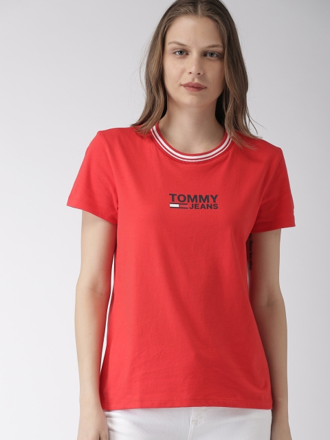 

Tommy Hilfiger Women Red Solid Round Neck T-shirt