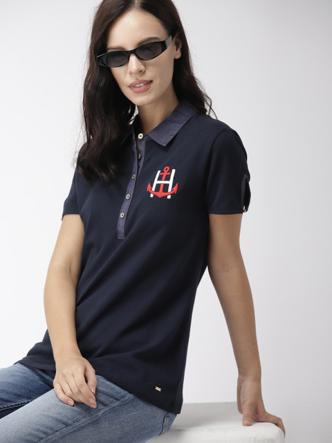 

Tommy Hilfiger Women Navy Blue Solid Polo Collar T-shirt