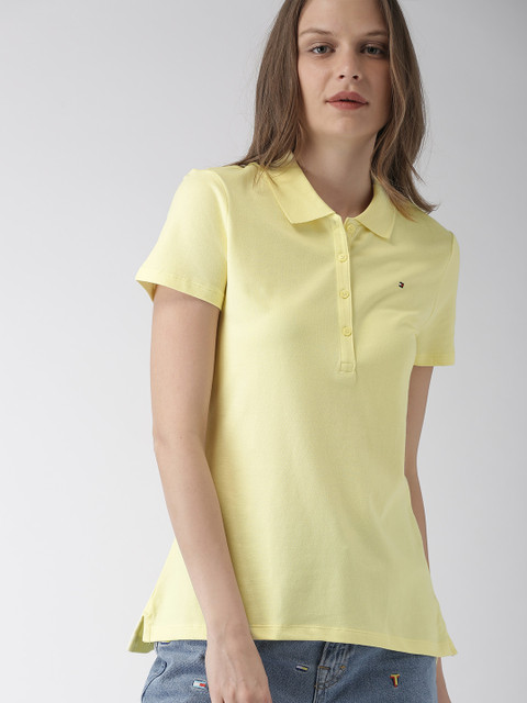 

Tommy Hilfiger Women Yellow Classic Fit Solid Polo Collar T-shirt
