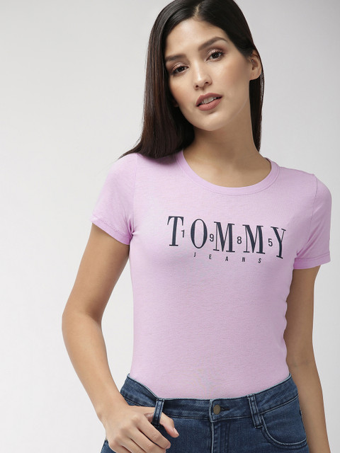 

Tommy Hilfiger Women Lavender Printed Round Neck T-shirt