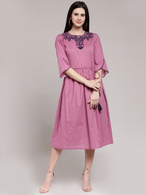 

plusS Women Pink Printed Fit and Flare Dress